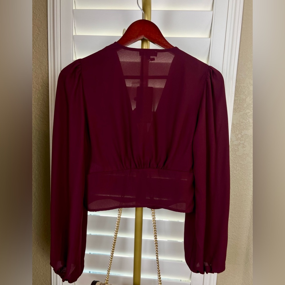 NWT~Burundy Balloon Sleeve Blouse Sz S, by Shinestar - Picture 7 of 9